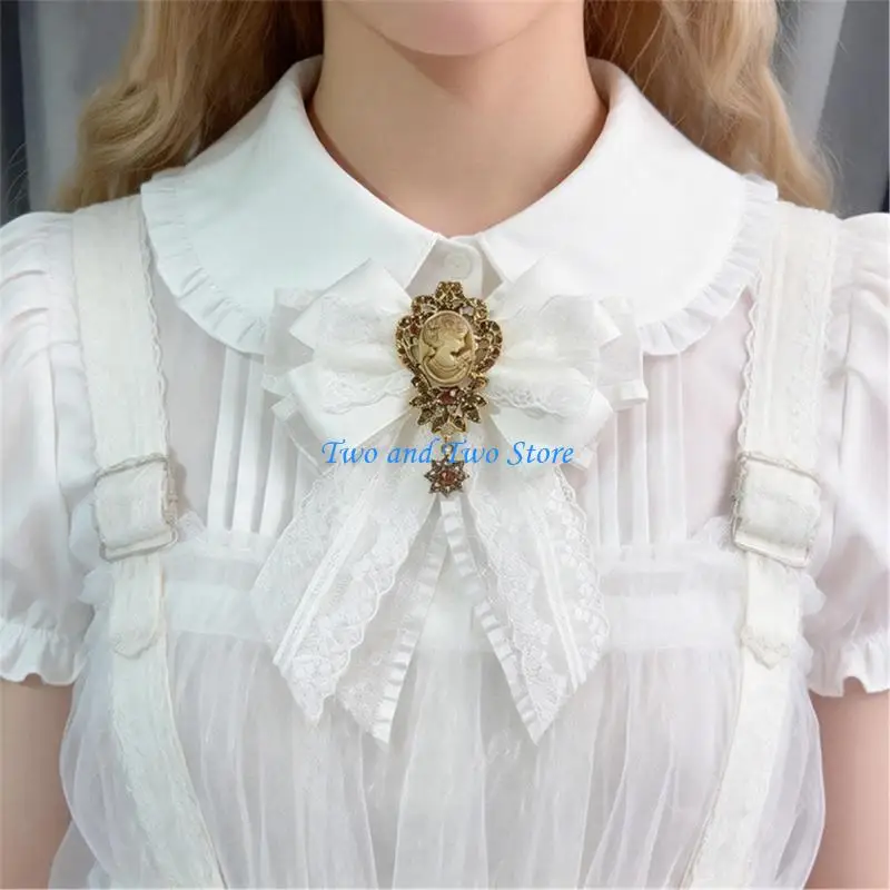 HX6F Jabot BowTie Collar For Lady And Girls For Fashion Individuals Shirt Collar BowTie Rhinestones Necktie