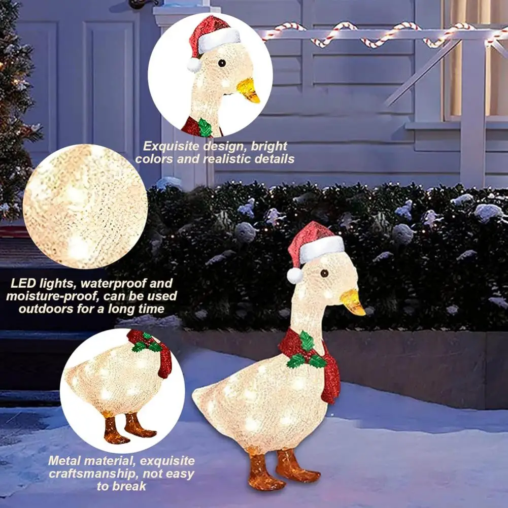 Acrylic Duck Yard Decor Warm White Led Outdoor Decoration Christmas Light-up Duck Ornament with Scarf Santa Hat Acrylic for Yard