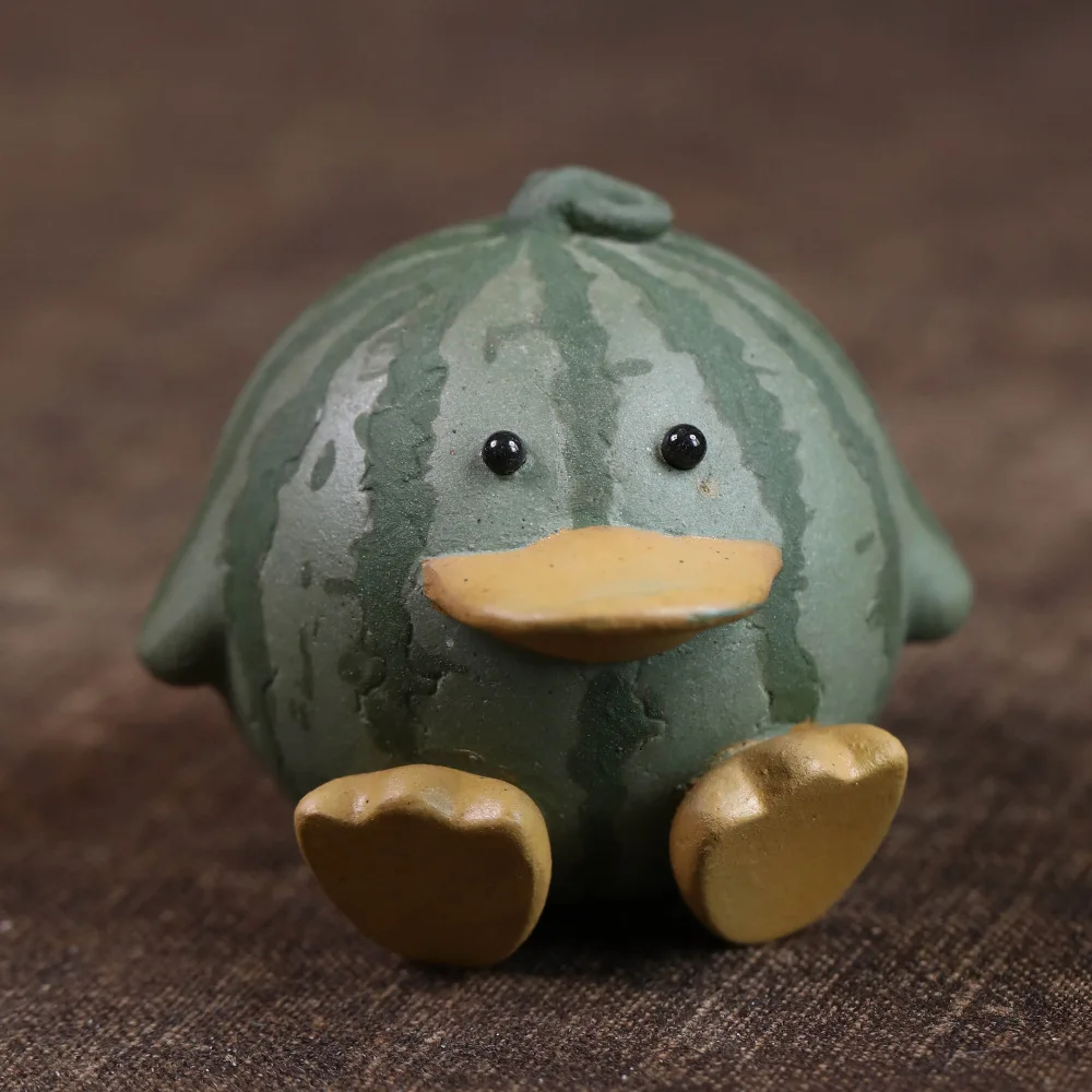 

Yixing Purple Clay Watermelon Duck Tea Pet Vintage Games Figurine Play Statue Ornaments Supplies Workmanship