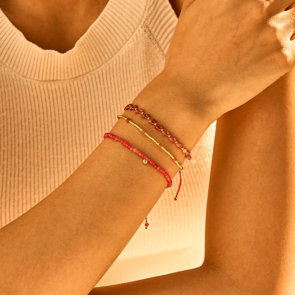 ZMZY Pink Rubellite Stone Bracelet Vintage Natural Stone Jewelry Elegant Beaded Hand Rope Women Boho Wrap On Hand Pink Crystal
