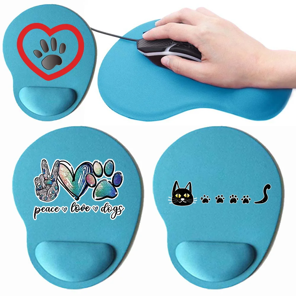 Wrist Mouse Pad Simple Blue Color Comfortable Thick Sponge Desk Mat Printing Footprints Series Office Desk Pad Gaming