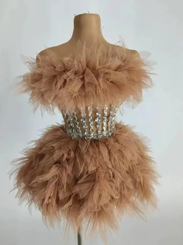 Striped Valentine's Diamond Tulle Gown Female Singer Party Passion Bar Party Birthday Dance Sexy Outfit