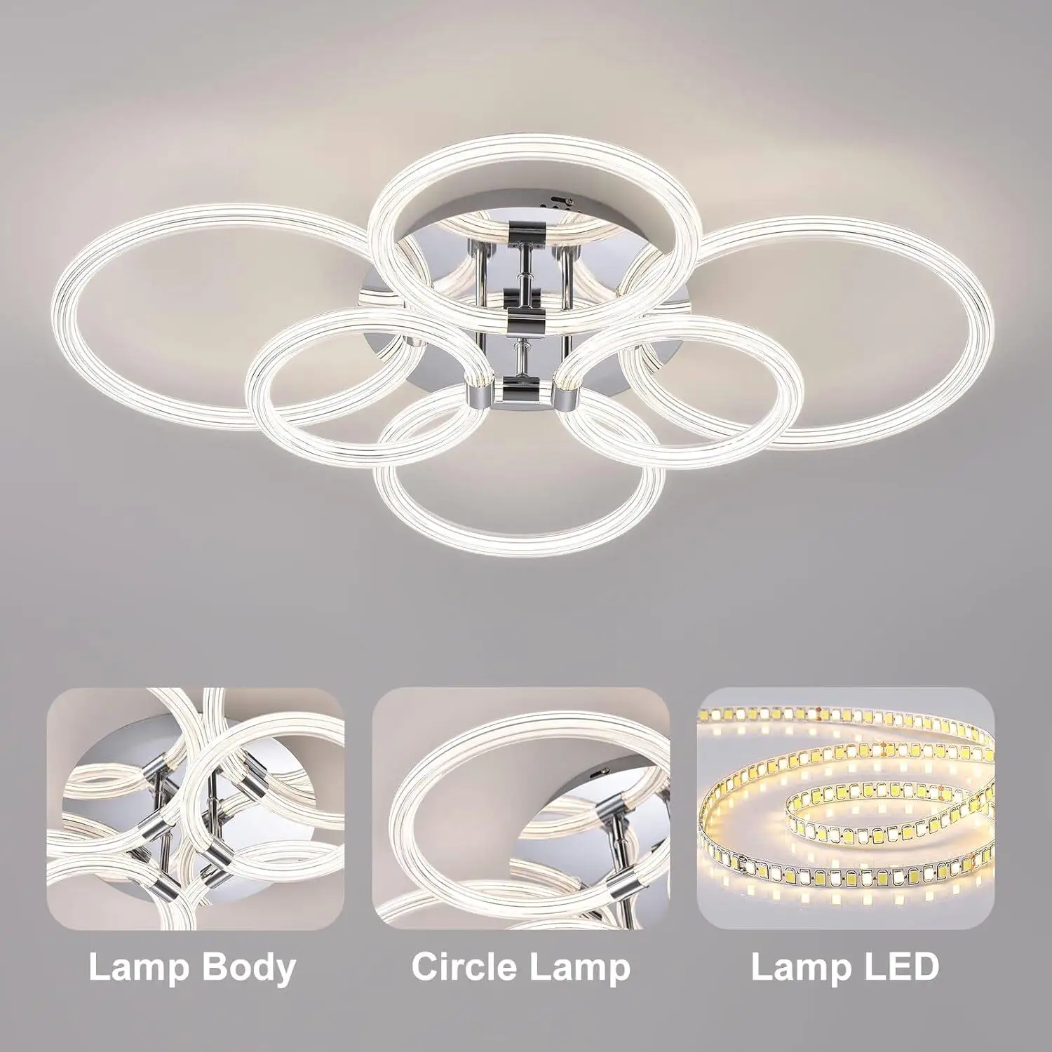 Modern 6 Dimmable Flush Mount Ceiling Light - Sleek Acrylic Fixture for bedroom , Living Room, Kitchen & Office