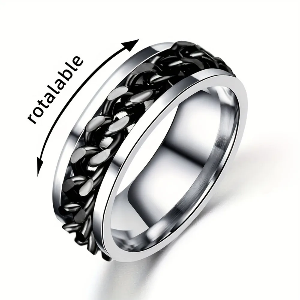 خاتم سلسلة رائع قابل للدوران للرجال، خاتم إصبع كاجوال من الفولاذ المقاوم للصدأ، هدية مجوهرات رائعة للرجال #1