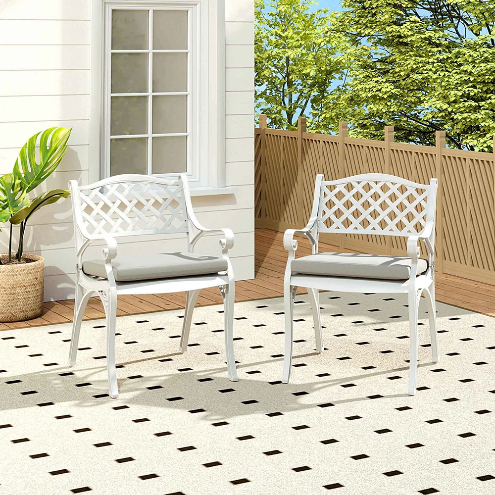 

Customizable Voltsify Outdoor 2PCS White Cast Aluminium Garden Dining Chairs With Cushion