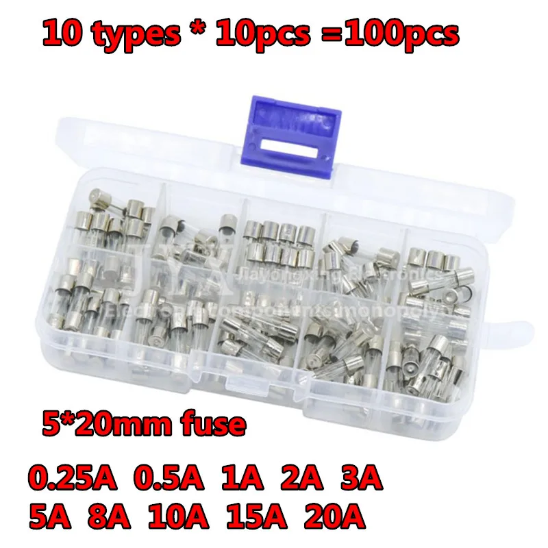 5*20 Fast Quick Blow Glass Tube  Assortment Kit, 5x20MM, 0.25A,0.5A 1A 2A 3A 5A   8A 10A 15A 20A/250V+ Box