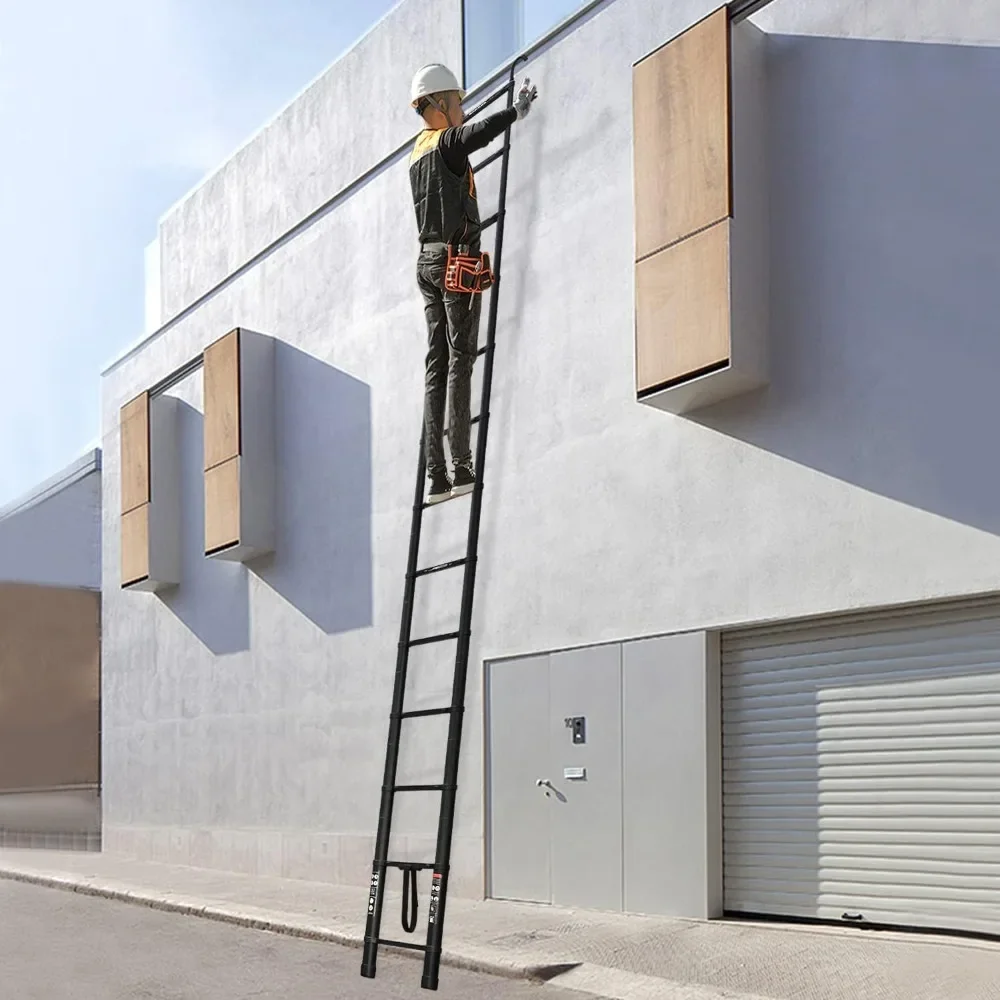 Telescoping Ladder Aluminum Telescopic Multi-Purpose Extension Ladder with 2 Detachable Hooks Lightweight Portable Collapsible