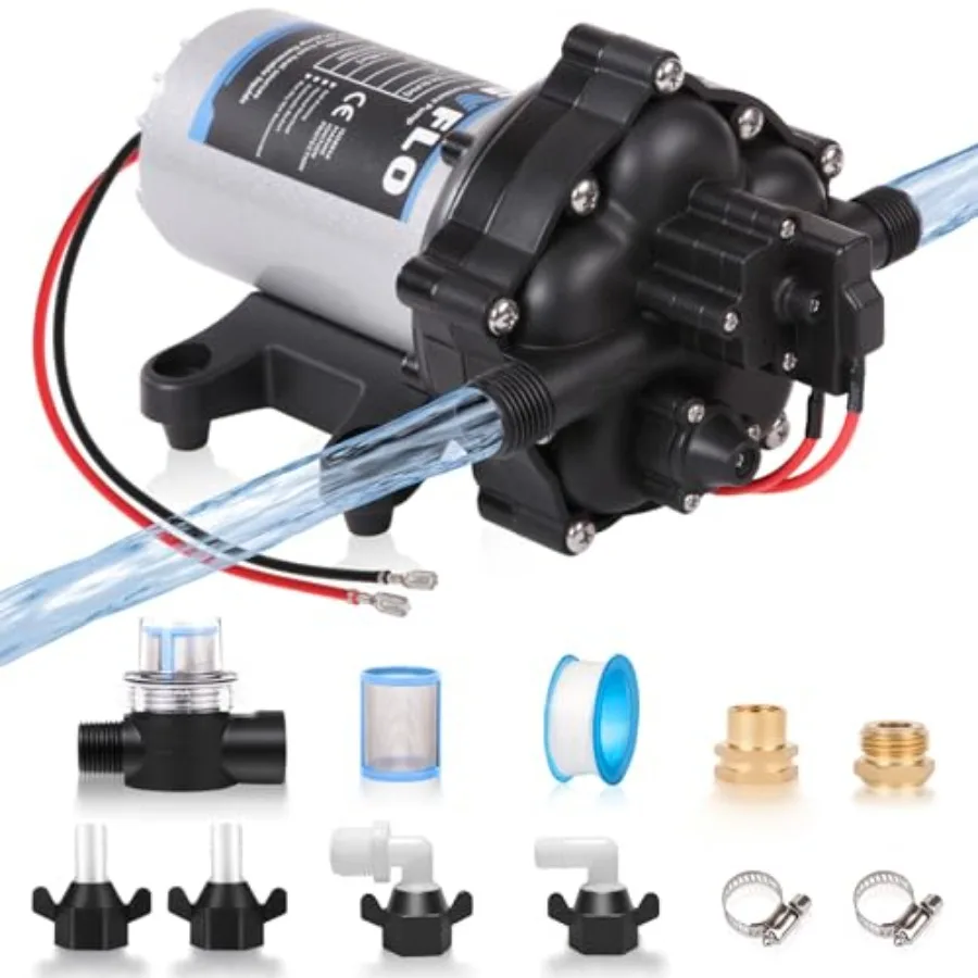 

RV, marine, yacht, caravan, camper fresh water pump: 12V DC, 7GPM/70PSI, five-chamber self-priming diaphragm, heavy-duty pressu