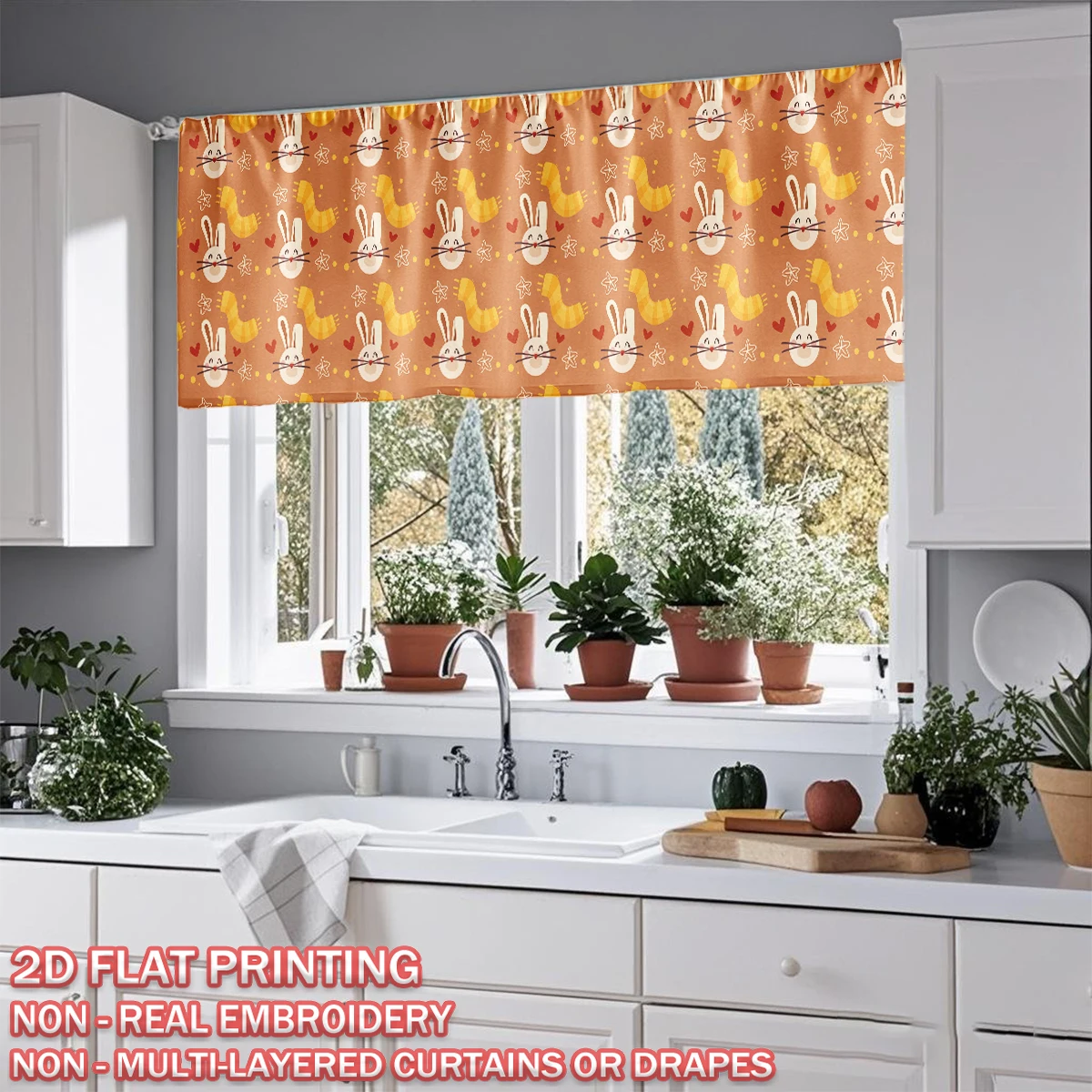 Thanksgiving Flat Printing Kitchen Window Valance With Star Rabbit Scarf For Home Party Door Window Decor