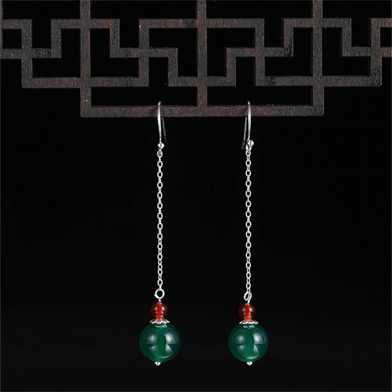 

100%S925 Sterling Silver Red Agate Green Agate Earrings Fashion Chinese Style Natural gemstones Women's Gifts Jewelry Wholesale