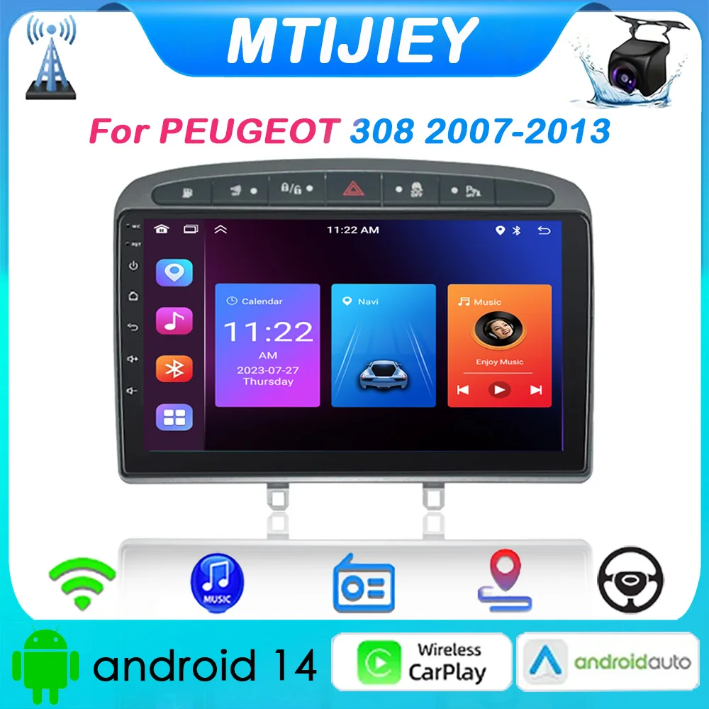 

MTIJIEY Car Radio Android14 WiFi For PEUGEOT 308 2007 2008 2009 2010 2011 2012 2013 CarPlay Auto DSP Car Multimedia GPS autorad