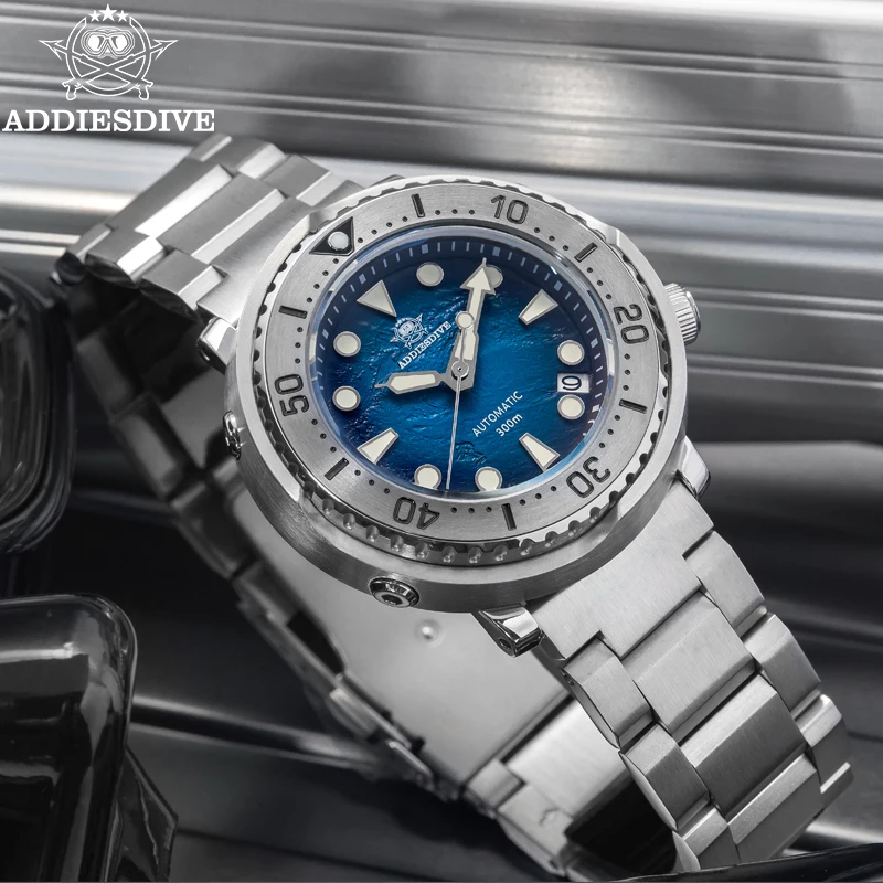 Addiesdive Duiken Mechanisch Horloge Mode 39 Mm Gradiënt Blauwe Wijzerplaat Saffierkristal BGW9 Super Lichtgevende Datum Waterdicht Horloge