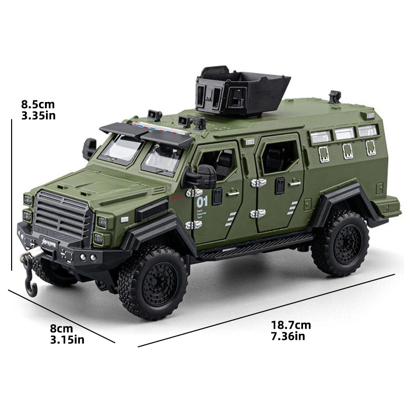 Modelo off-road blindado de tigre com dentes de sabre em escala 1:32, veículo à prova de explosão SWAT da polícia de liga de zinco com portas que podem ser abertas, som, luzes e puxar para trás - carro de brinquedo para presente de aniversário/natal para meninos