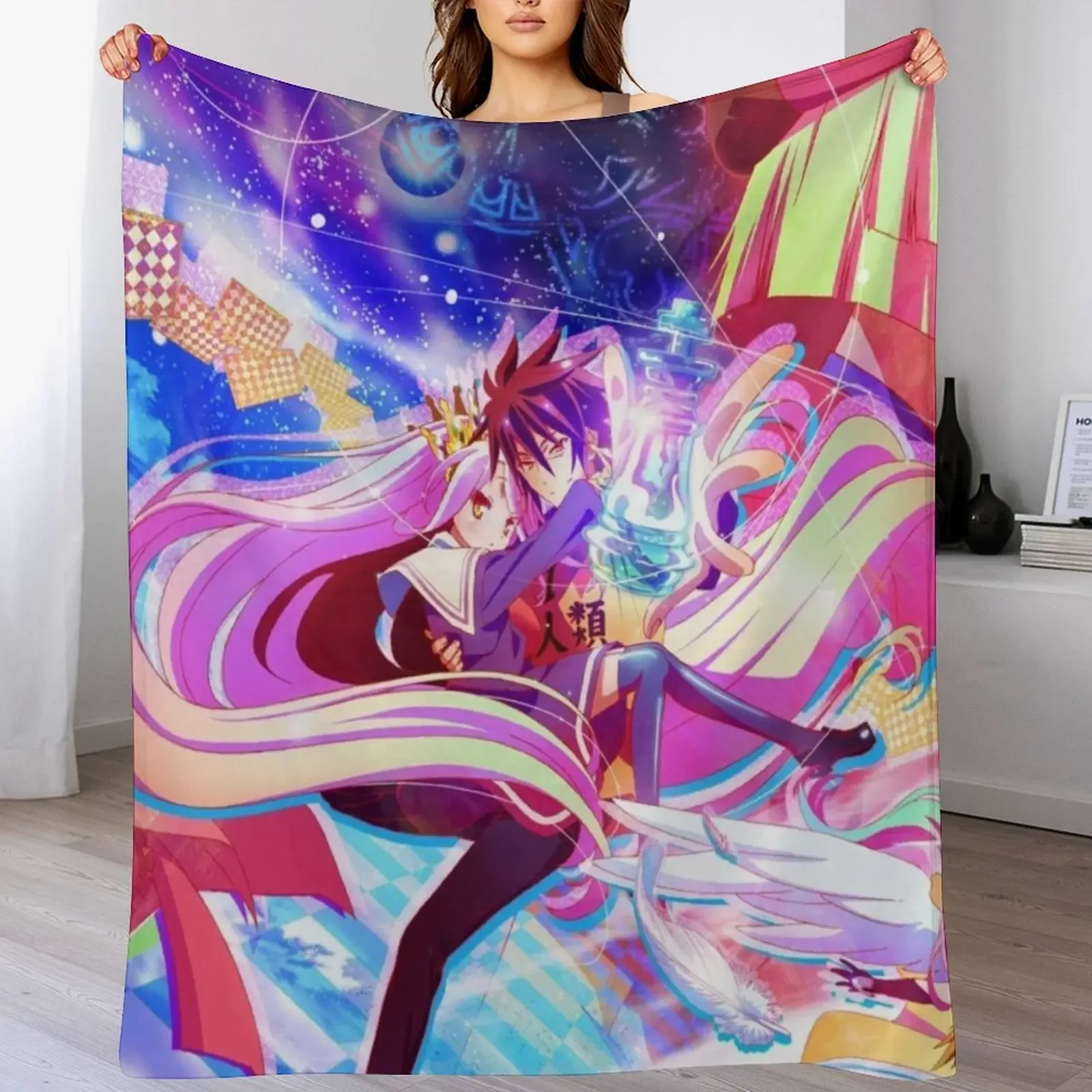 

No Game No Life Sora and Shiro Throw Blanket Quilt Cute Plaid Blankets