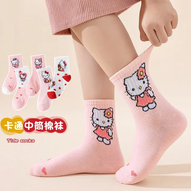 10Pcs/set Sanrio Female Cotton Socks Cartoon Cinnamoroll My Melody Kuromi Girls Soc ks Student Mid-tube Non-slip Socks Girl Gift