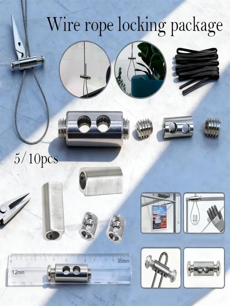 Pinces à boucles réglables pour câble métallique en acier, 5/10 pièces, pour bricolage de lampes suspendues, pinces télescopiques à Double trou pour casier à filetage