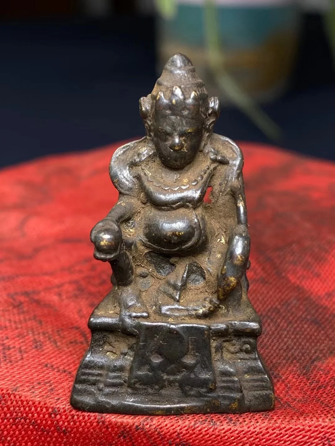 

2"Tibetan Temple Collection Old Bronze Yellow God of wealth Huang Cai deities Tibetan buddhist worship hall Town House