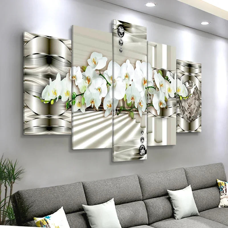 Abstract Orchid Flowers Posters 5Pcs Decorative Canvas Wall Art Pictures Decoration Living Room Accessories Home Decor Paintings