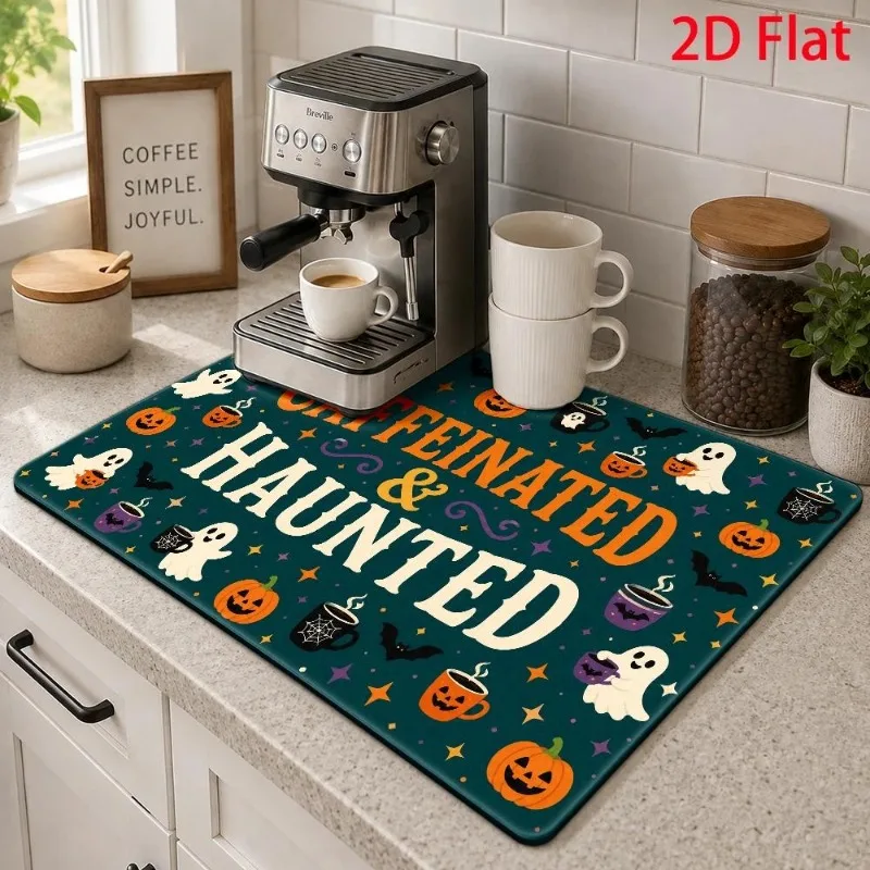 Dish Drainer Cushion Happy Fall Wooden Sign Harvest Pumpkin Sunflower Heat Resistant Dinner Table Mat