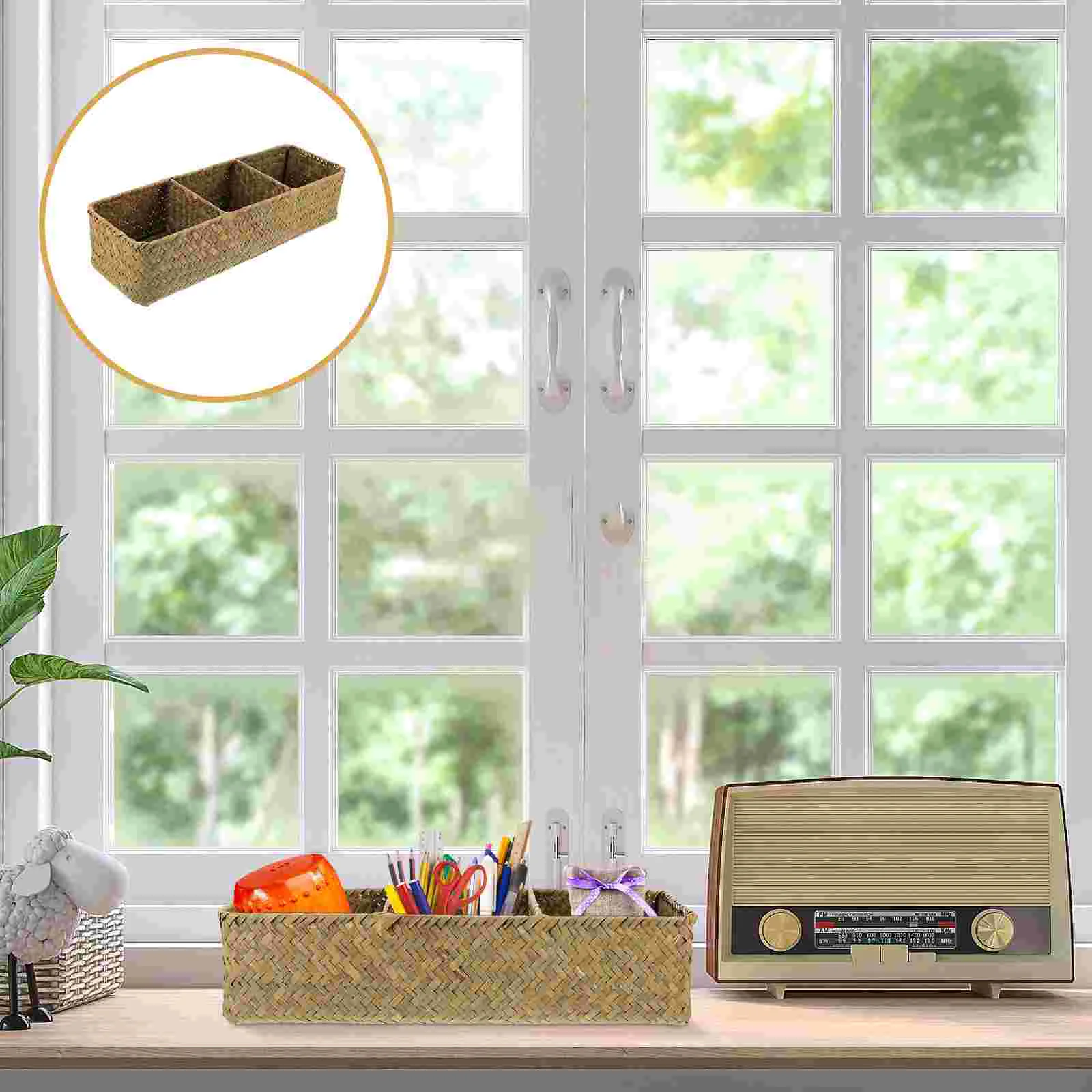 

Storage Bin with Lid Woven Box Laundry Hamper Desktop Organizer Basket Home Container