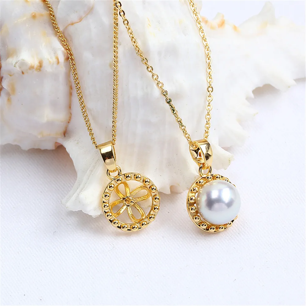 

Domestic 14k Gold-covered, Gold-injected, Color-preserved, Round-point Pearl Necklace Pendant with Empty DIY Accessories