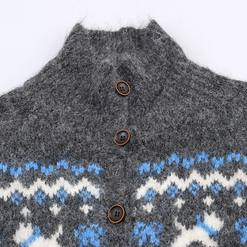 여성 패션 플로럴 니트 스탠드 칼라 오픈 가디건 스타일리시 탑 캐주얼 웨어용