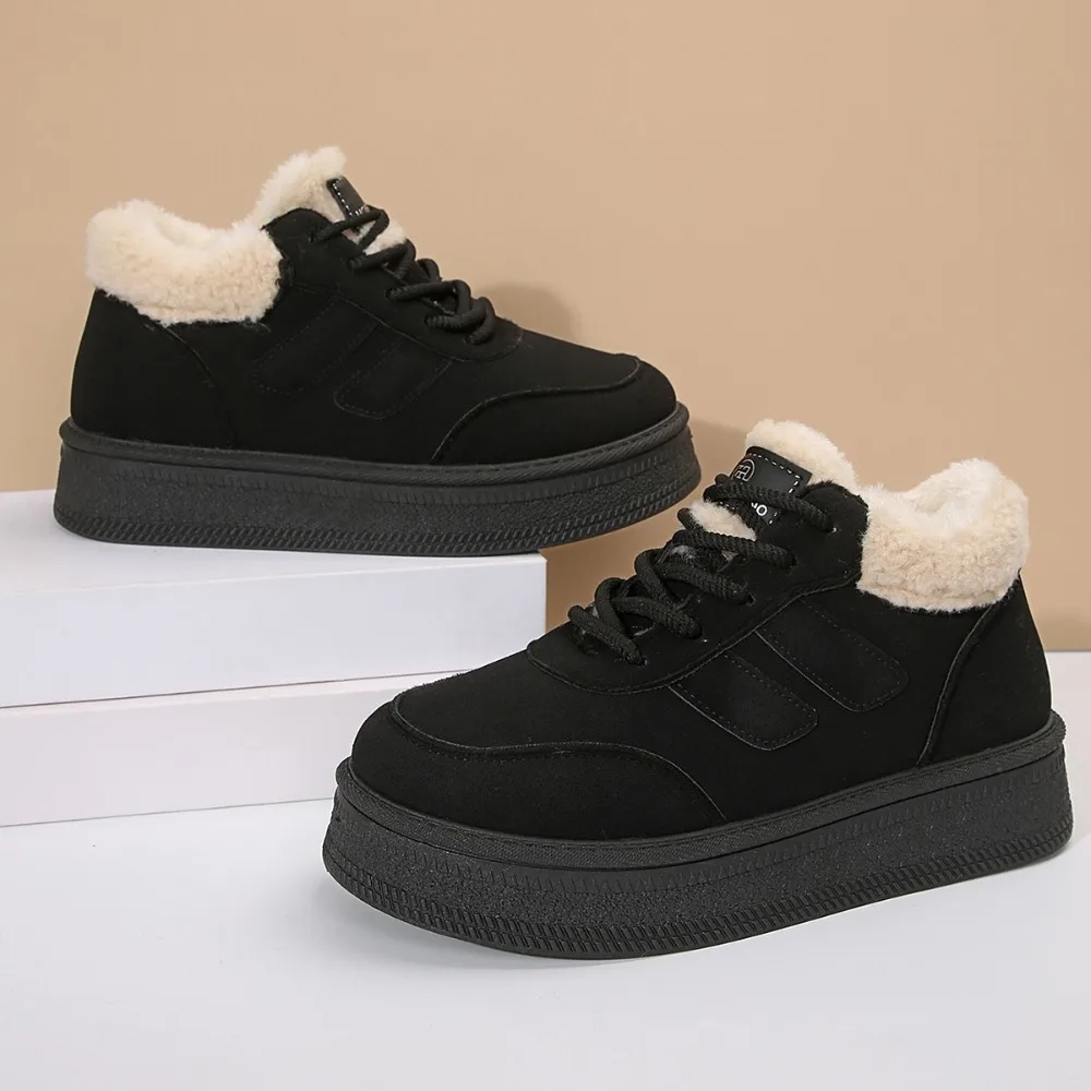 2026 Women Comfortable Ankle Boots Fluff Lined Thick Bottom Boots Bread Shoes Round Toe Low Top Shoes Women Winter Warm Sneakers