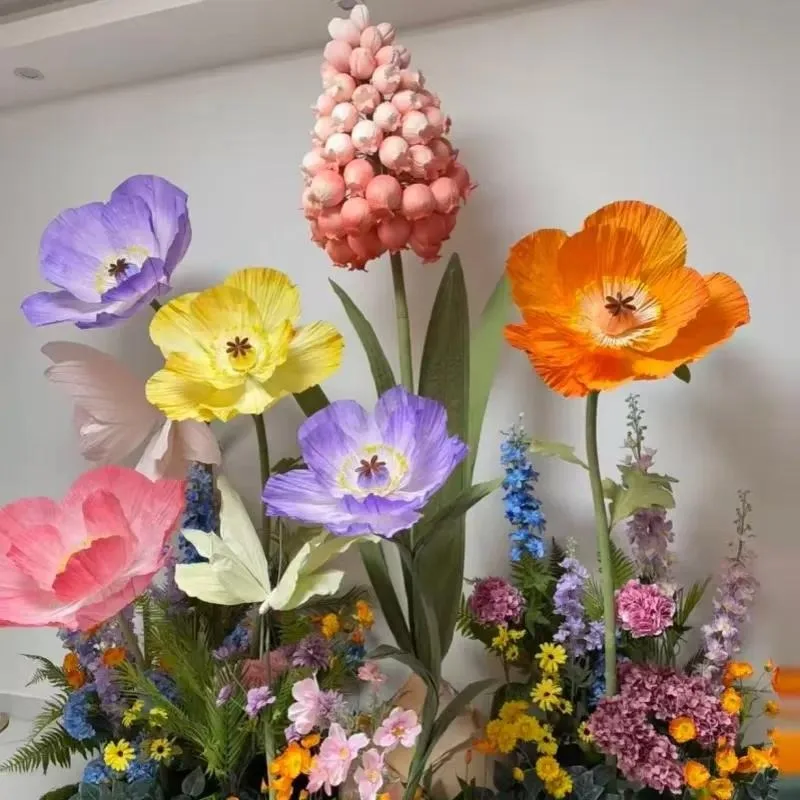 Large crepe paper flowers, large artificial rose peonies, used for store window backdrops, wedding stage decorations