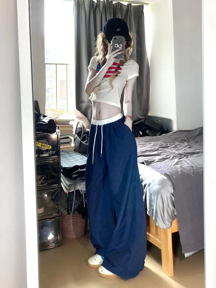Loose Ice Silk Wide Leg Pants Women's Thin New Autumn Casual Qui Dry Sports Trousers Korean Sle Straight Leg Pants