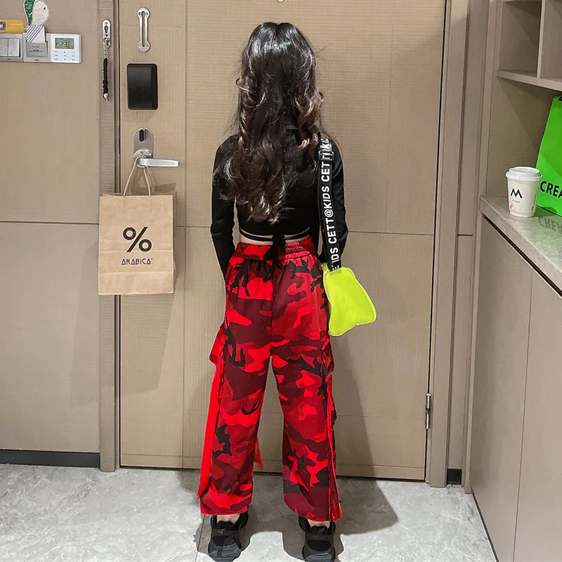 Teenage Girls Cargo Pants Autumn Camouflage Sport Casual Trousers for Children Trendy Cool All-match Loose Pants Kids 12 13 14Yr
