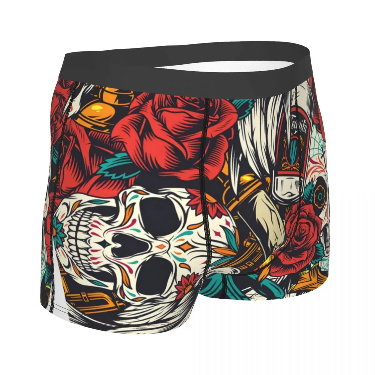 Street Arts Skull Rose Flowers Underpants Homme Panties Male Underwear Print Couple Sexy Set Calecon