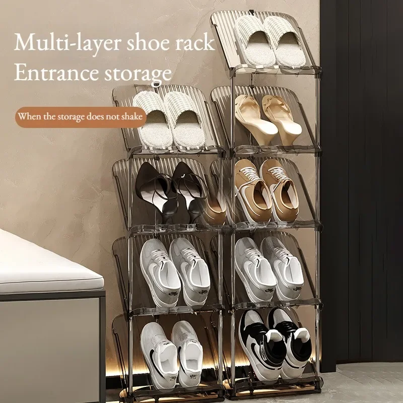 6 Tier Shoe Rack, Home Vertical Clear Shoe Cabinet, Acrylic Stackable Shelves, Entryway Space Saving Narrow Shoe Cabinet