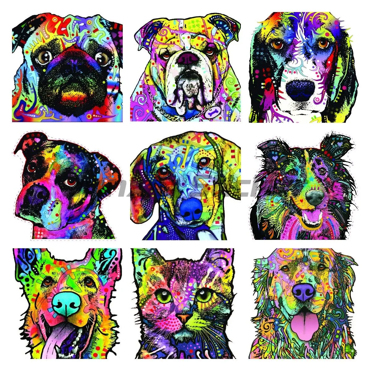 

3D Cat Colorful Art Animal Design Bulldog Dachshund German Shepherd Golden Retriever Jack Russell Terrier Vinyl Car Stickers