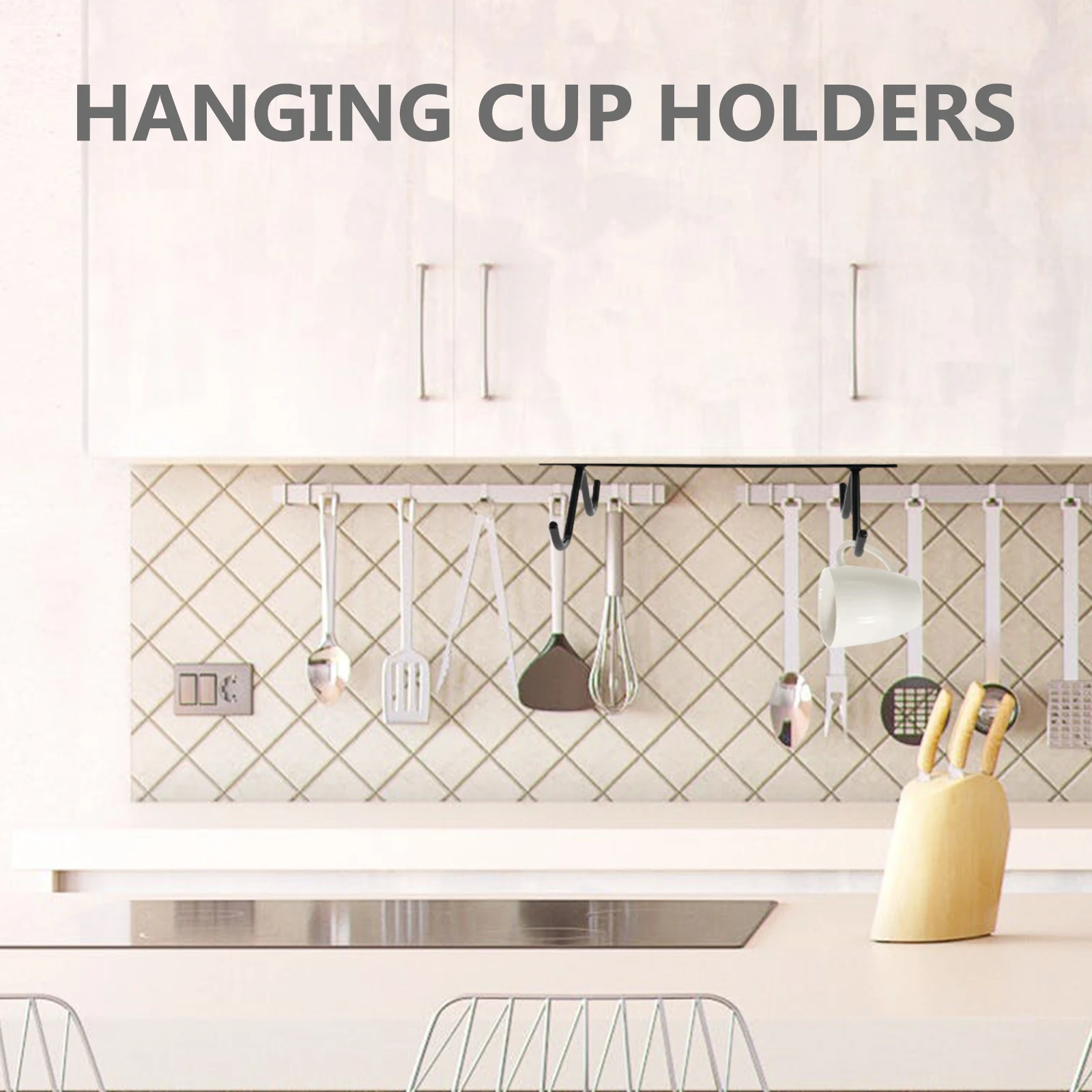 

2 pcs Stainless Steel Mug Holders Under Cabinet Coffee Cup Organizers Kitchen Utensils Rack Rustproof Space-Saving Dish