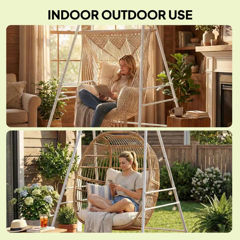 Outsunny Hammock Chair Stand  Indoor and Outdoor Use with Anti-Slip Foot Pads, 2 Carabiners, White view 6
