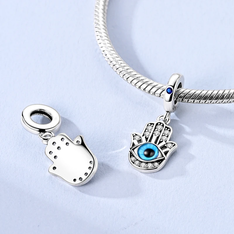 

925 Sterling Silver Heart The Hand Of Blue Eyes Charms Pendant For Women Fit Original Bracelet DIY Birthday Jewelry Gifts