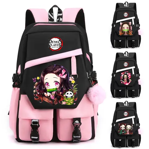 소녀 소년 학생 청소년을위한 애니메이션 악마 슬레이어 배낭 Mochilas 학교 Schoolbag 여성 만화 가방 레저 배낭