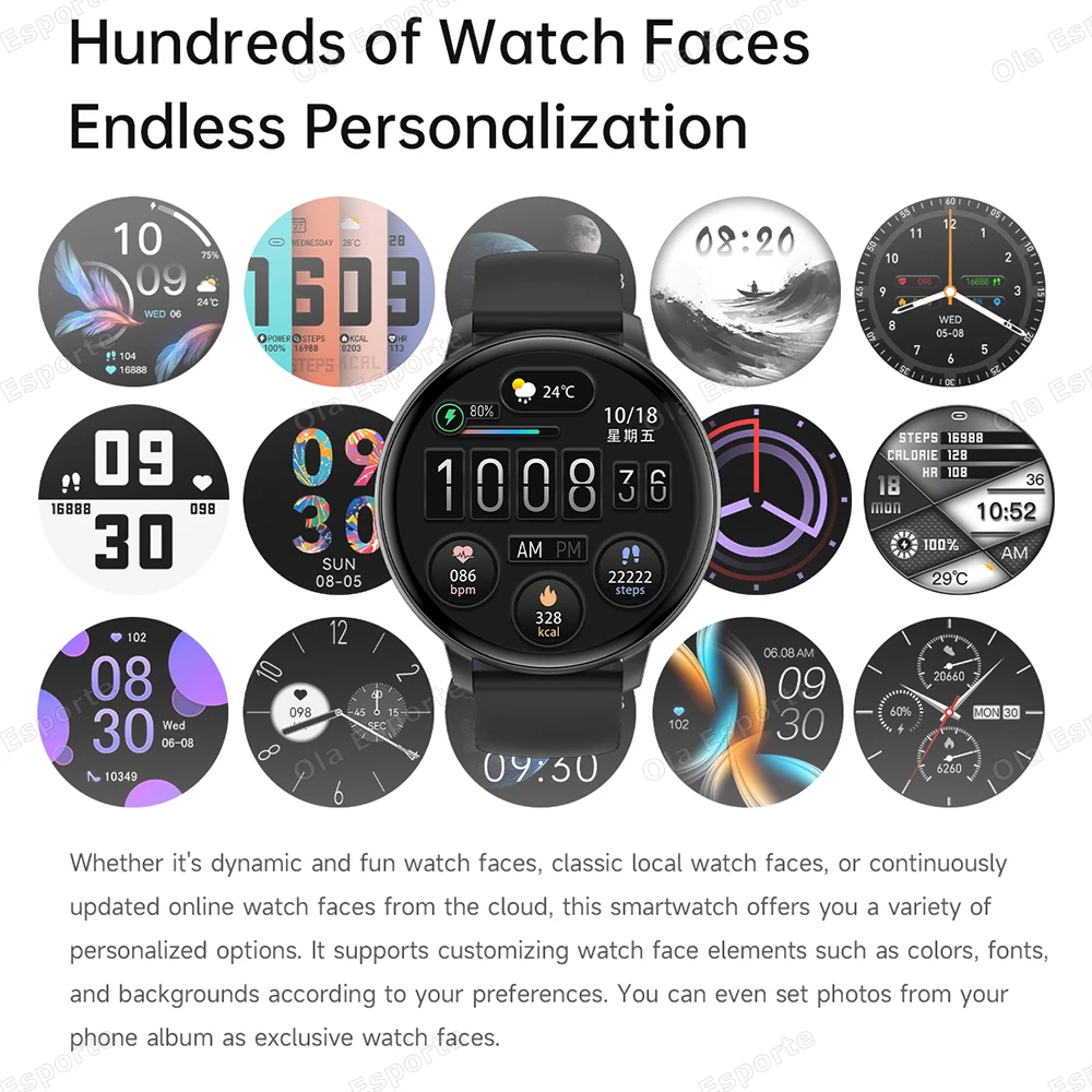 ساعة ذكية رياضية جديدة للرجال والنساء 1.38 بوصة شاشة AMOLED بلوتوث مكالمة معدل ضربات القلب مراقبة النوم الصحة Smartwatch مقاوم للماء #4