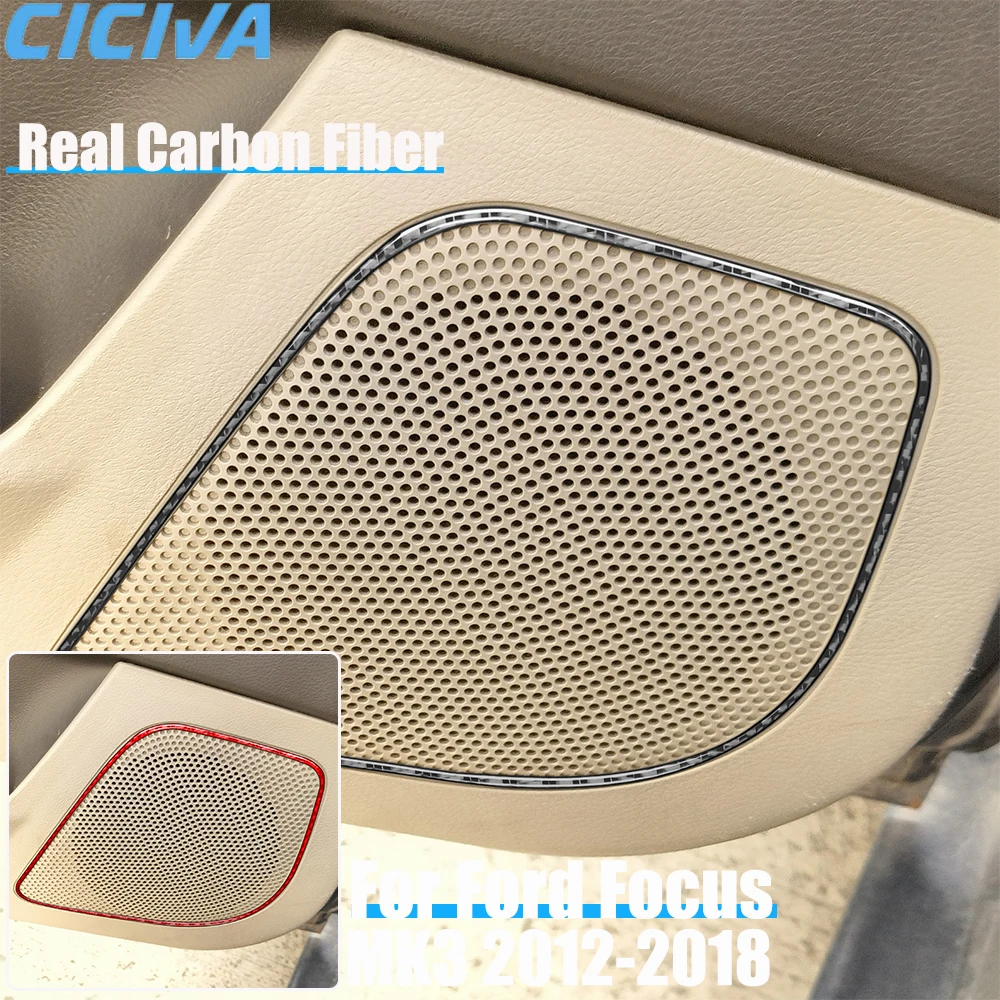 

Real Carbon Fiber Car Accessories Rear Door Speaker Decorative Cover Soft Sticker Interior Trim For Ford Focus MK3 2012-2018