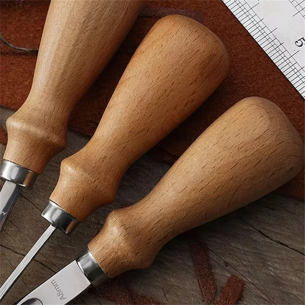 Practical DIY Leather Craft Edge Beveler Skiving Beveling Knife Cutting Hand Craft Tool with Wood Handle