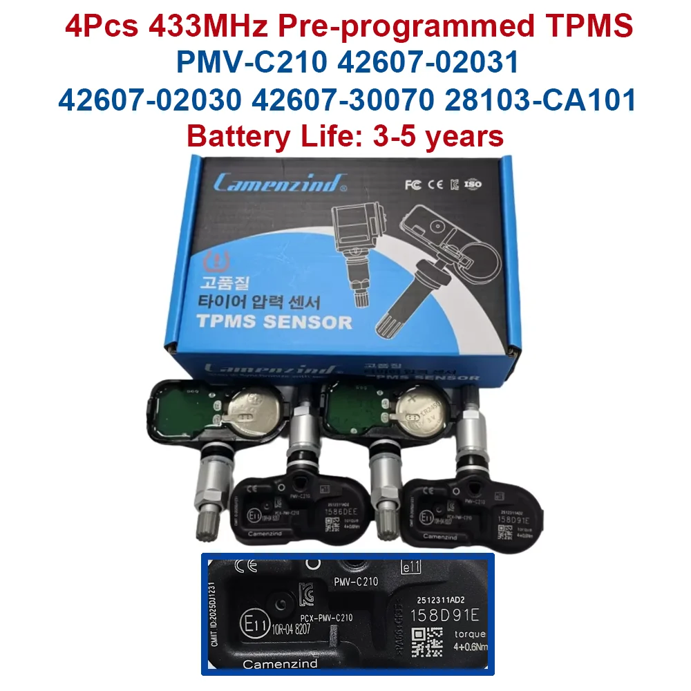 4 SZT. CZUJNIKÓW CIŚNIENIA W OPONACH TPMS PMV-C210 42607-02031 42607-30070 42607-02030 42607-42021 4260702031 PMVC210 do Toyota Fortuner Corolla Avensis Auris RAV4 Yaris Verso Lexus CT ES LS RX