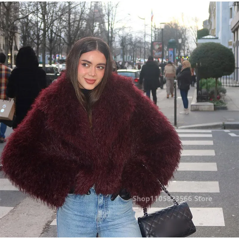 Women Faux Fur Coat  Fall Winter Faux Sheep Jacket Thick Warm Fluffy Outerwear Vintage Fashion Elegant Casual пальто женское