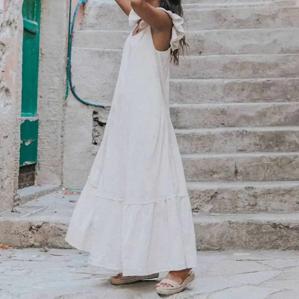 Jocoo Jolee-فستان نسائي أنيق بدون أكمام مكشكش ، فستان طويل مثير فضفاض ، فستان صيفي هاراجاكو كلاسيكي للشاطئ ، كبير الحجم ، الصيف