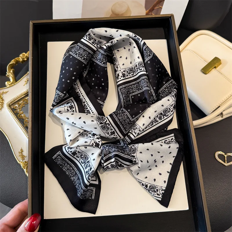 Fashion Skinny Silk Scarf for Women Fashion Hair Ribbons Headbands Bandana Female Bag Wrist Wrap Neckerchief Foulard Neck Ties image 6