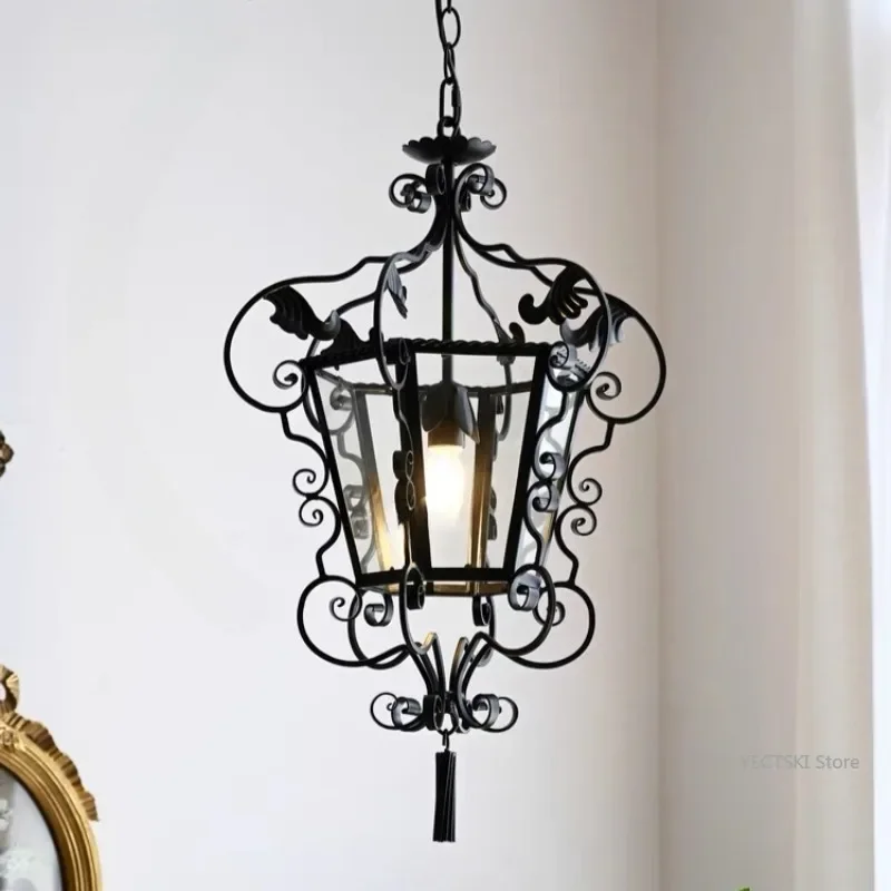 GHJUYIOL French style countryside chandelier American retro style homestay bedroom living room entrance balcony wrought iron cha