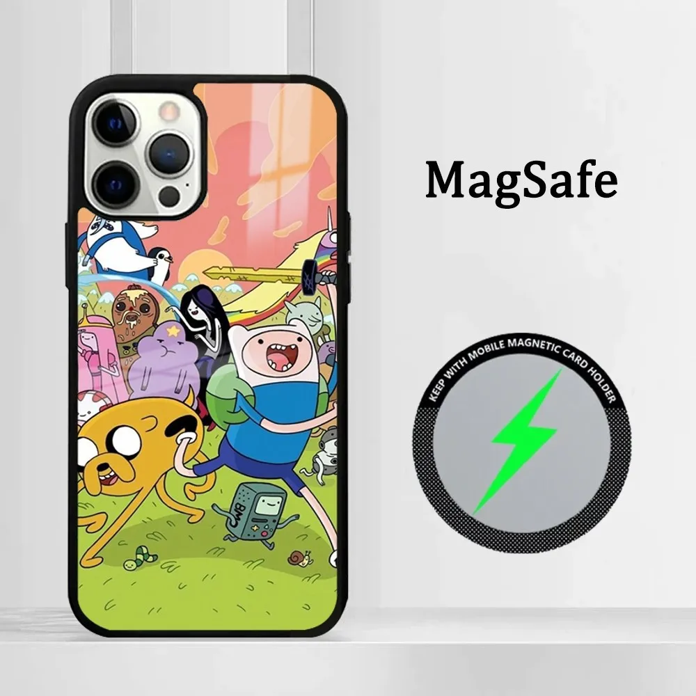 Cartoon adventure time Phone Case For iPhone 15 14 13 12 11 Pro Max Plus Mini Mirror Magnetic Cover