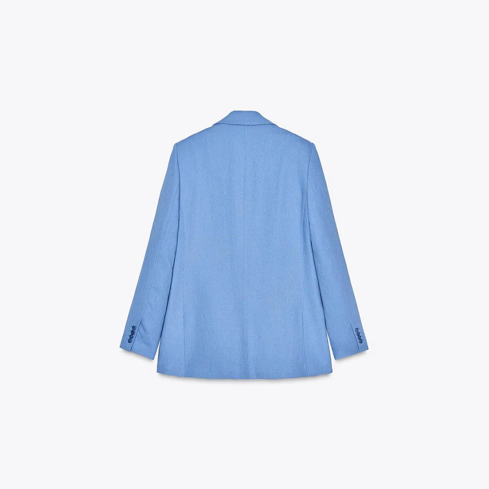 고품질 하늘색 여성 투피스 수트 세트 싱글 브레스티드 재킷 팬츠 세트 오피스룩 데일리룩 여성 의류