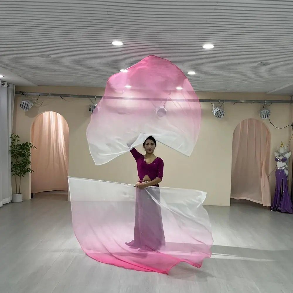 1pc adereços de dança do ventre gradiente meio círculo bandeira lenços coloridos bandeira com vara telescópica peças de desempenho de palco de dança do ventre
