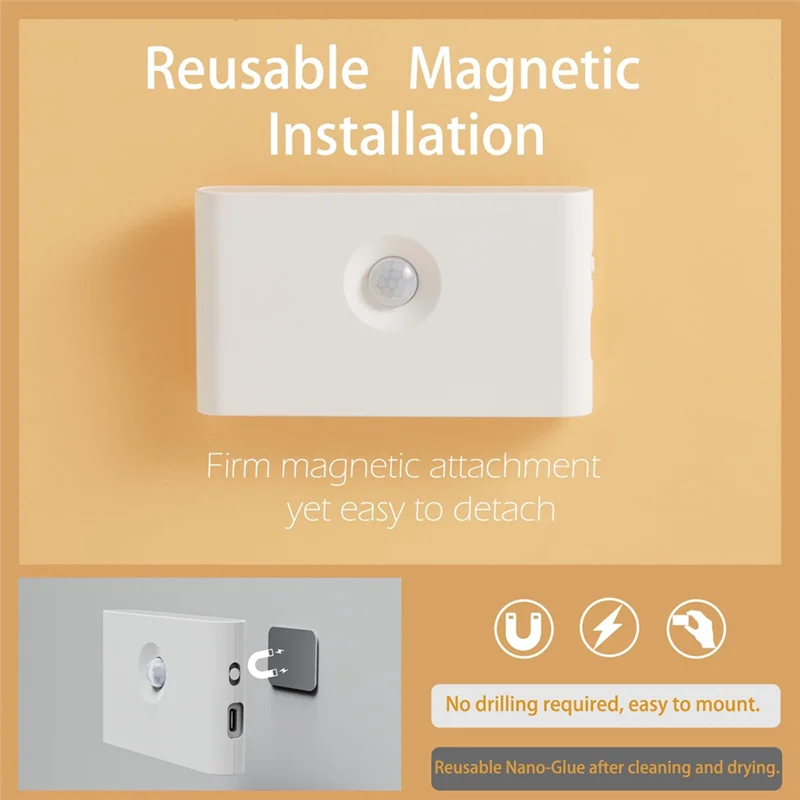 ABNM LED Intelligent Sensor Night Light USB Charging Motion Sensor Wall Light For Bedroom Corridor Cabinet Lighting