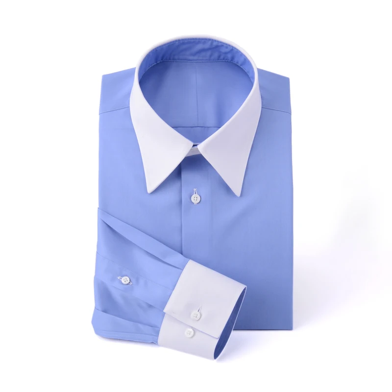 Professional work clothes cufflink shirt Business slim white black office long pointy collar shirts men